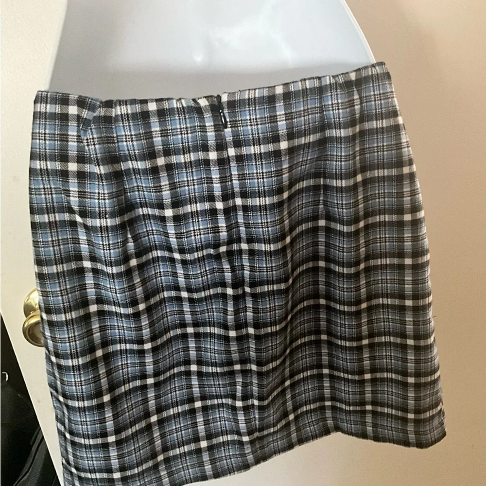 Love on a Hanger Plaid A-Line Mini Skirt in Black, Gray & Light Blue - Picture 2 of 9